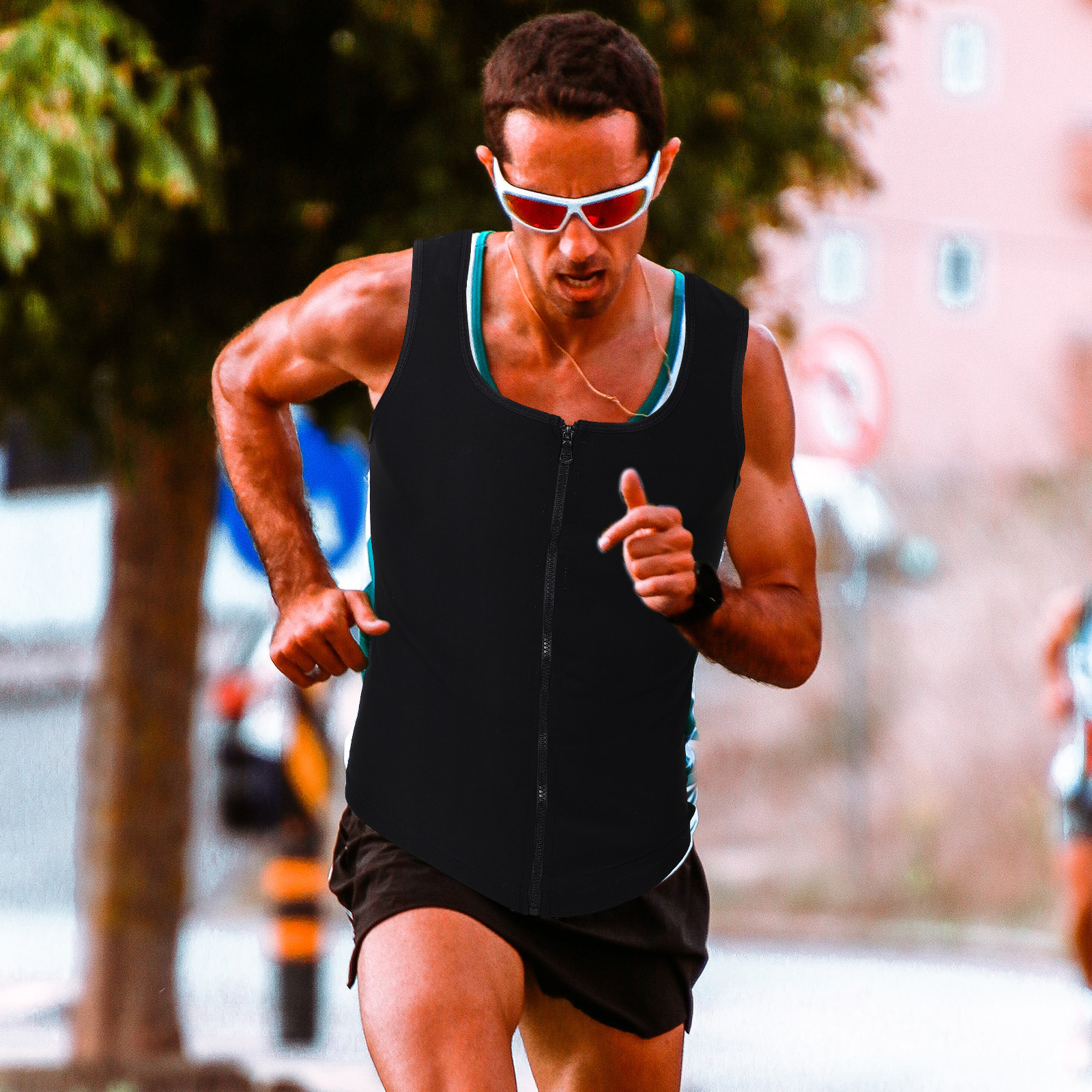 Running Gear Vest - Mens Zip Up Sweat Vest Workout
