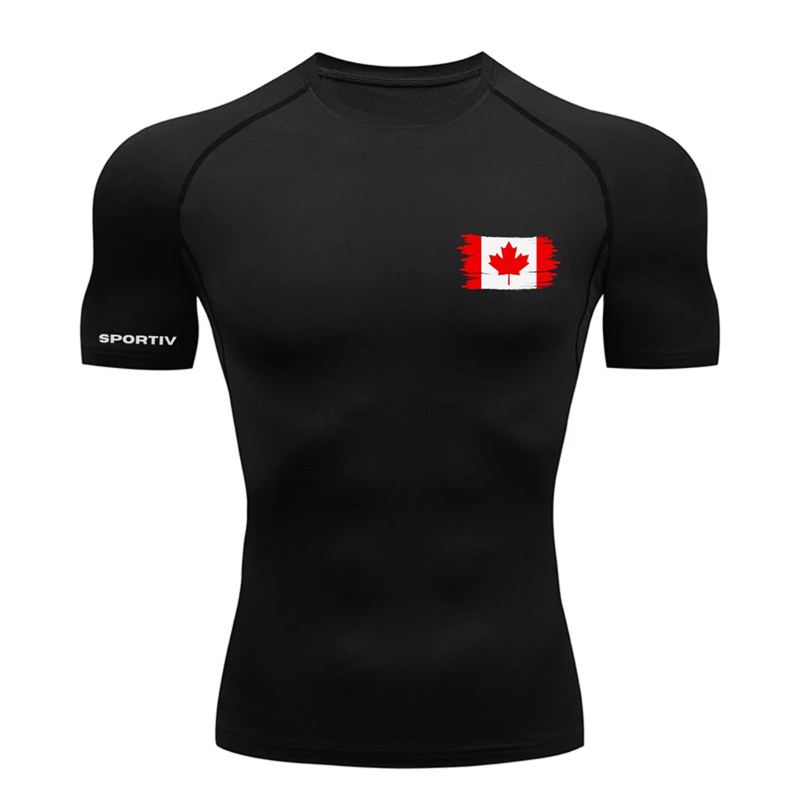 Flag Print Short Sleeve Compre – обзор и цена Running Gear Winter